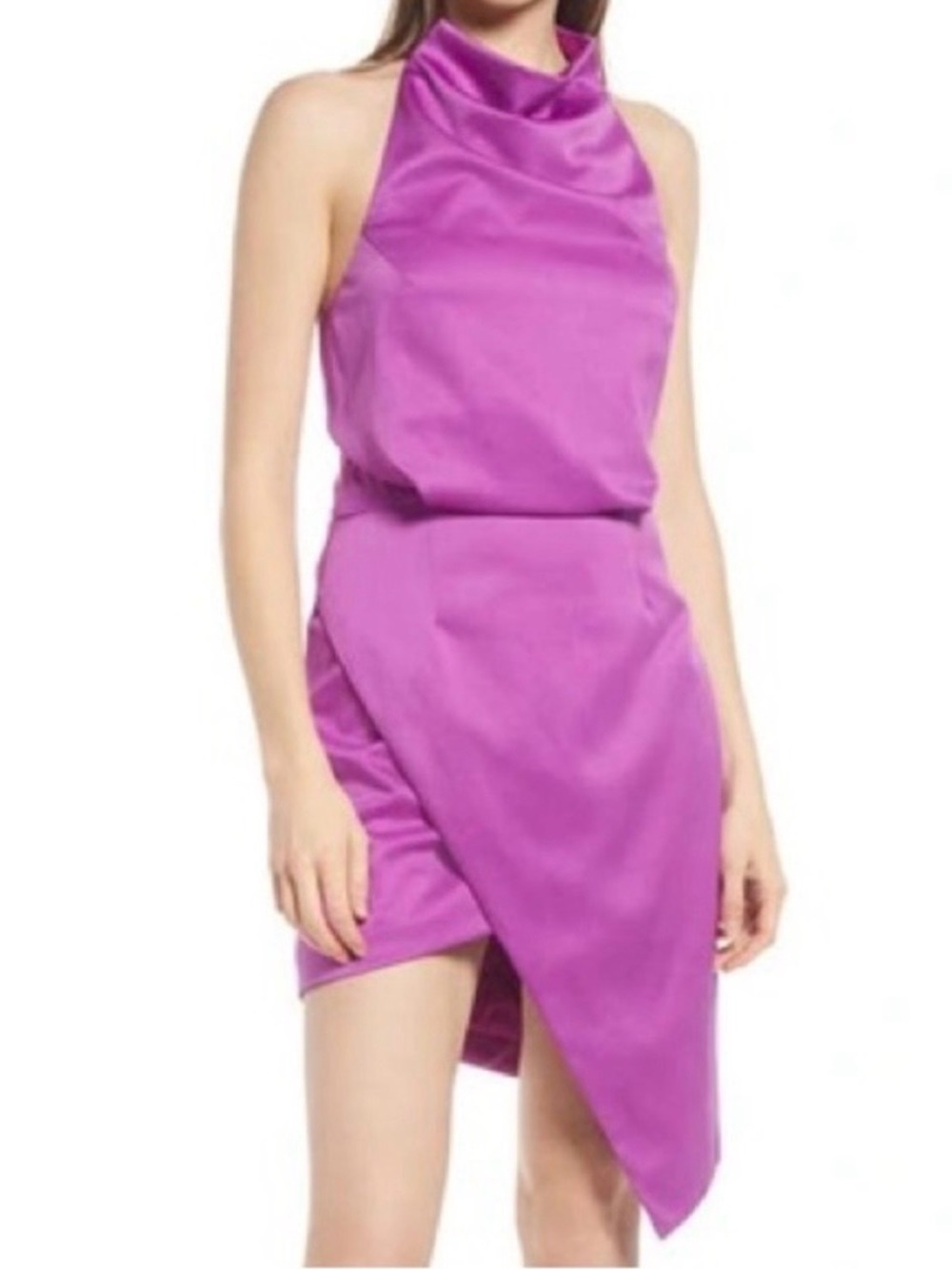 Sleeveless Halter Purple Asymmetric Mini Dress by Elliatt
